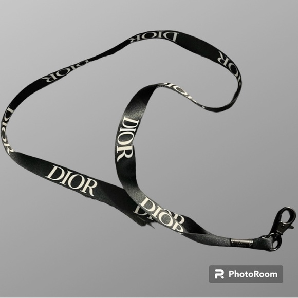 DIOR Logo Lanyard Black White Ribbon With Black Tone Metal Sunglasses Holder - Picture 3 of 5